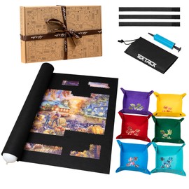 Tektalk 3000-Pc Jigsaw Puzzle Mat with 6 Felt Sorting Trays, Higher-Capacity Design, Roll-up Mat in Delicate Packaging Box with Hand Pump, Storing for 3000, 2000, 1500, 1000, 500 Jigsaw Puzzle Pieces