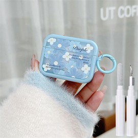 Hidysfas Compatible with AirPods Pro Case Soft TPU Flowers with Cleaner Kit Cute Keychain Cover Case for Girls Woman Airpods Pro 2nd/1st Generation Floral-Blue