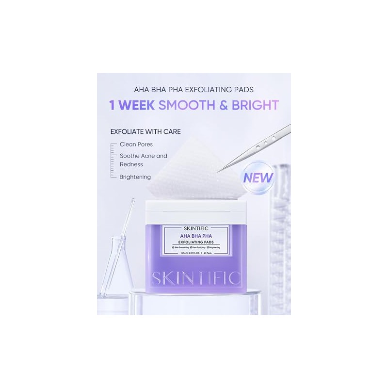 SKINTIFIC Gentle Exfoliating Pads (130ml) - AHA BHA PHA &
