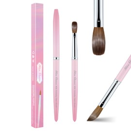 Acrylic Nail Brush Size 08, 100% Pure Kolinsky Nail Brush for Acrylic Application, Professional Nail Extension Manicure Tool Nail Drawing Pen for DIY Home Salon(Pink)
