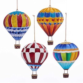 Kurt Adler Festive Hot Air Balloons Holiday Ornaments Set of 4 Painted Tins