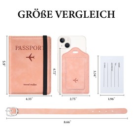 ILIYAH Liyah Passport Cover Luggage Tag Set - Family Travel Wallet, RFID Passport Cover Made of Leather, German, Luggage Tag for Suitcase, Europe Travel Tag for Children, pink combination, Minimalist