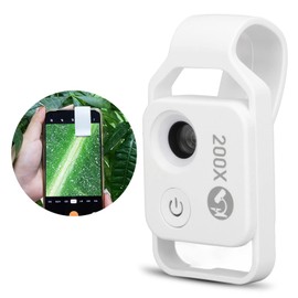 Phone Microscope Lens,200X Mini Pocket Microscope Clip Design,Portable Microscope with LED Light CPL for Jadestone Metal (White)