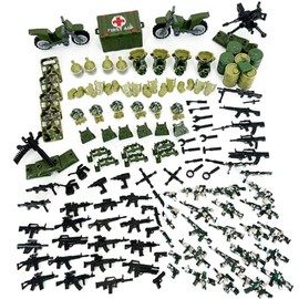 168 Pcs Military Weapon Guns Pack, Accessories for Army Minifigure Block Toys, Helmets Soldier Equipment Shields for Army Soldiers Set Building Block Kits