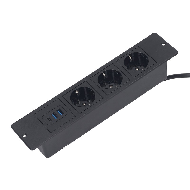 Recessed Power Strip 3xOutlets 2xUSB A 1xUSB C PD20W Ports