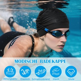 Kiiwah Pack of 2 Women's Swimming Caps, Breathable Swimming Cap, Elastic Polyester Fabric Swimming Cap for Women, Thick, Long Hair, Summer, Beach, Holiday, Indoor Pool