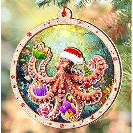 Octopus Christmas Ornament - Octopus Ornaments for Christmas Tree - Octopus Suncatcher Ornament Christmas Decorations 2024 - Gifts for Octopus Lovers - Octopus Gifts for Women, Men