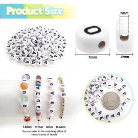 TOAOB 500pcs 4x7mm Vowels Letter Beads Round White Letter Beads with Black Word A E I O U Round Acrylic Spacer Beads for Jewellery Making