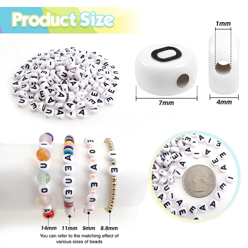 TOAOB 500pcs 4x7mm Vowels Letter Beads Round White Letter Beads
