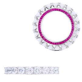 Sterling Silver Rhodium 4mm Round White Cubic Zirconia & Tappered Baguette Ruby Cubic Zirconia Wheel Eternity Band
