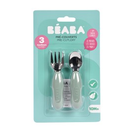 Beaba Stainless Steel Fork and Spoon Pre Cutlery Set, Sage Green