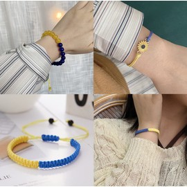 Pingyongchang Ukraine Flag Bracelet with Natural Crystal Bracelet Adjustable Bangles Set Ukrainian Yellow Blue Bracelet Hand Braided Bracelet for Men Women Unisex-4pcs