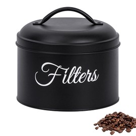 LMIP Black Enamel Basket Coffee Filter Holder with Lid Organizer, Round Coffee Filter Holder for Counter, Rustic Farmhouse Coffee Bar Decoration
