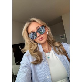 DIFF Gia Oversized Square Sunglasses for Women UV400 Protection, Smoke Crystal Ombre + Silver Flash