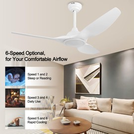Fanliving 52 Inch Quiet DC Motor White Ceiling Fan with Light Remote Control, Indoor 3 Blade Modern Ceiling Fan for Bedroom Living Room