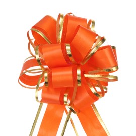 MECCANIXITY 5pcs 4 Inch Large Big Pull Bow with Gold Edge, Organza Car Gift Wrapping Bows Ribbon for Wedding Car Baskets Presents Christmas Bow, Orange Red