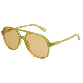 Appassal Retro Aviator Sunglasses Womens Men Vintage Double Bridge Square Sun Glasses AP3606,Green Frame/Light Brown Lens