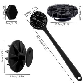 Set de cepillos corporales de silicona de 4 piezas, cepillo de mano no eléctrico con empuñadura antideslizante para un poder de limpieza superior y cerdas suaves para limpiar y masajear cada parte de su cuerpo. (Blue)