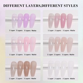 Ozzeal Milky White x Jelly Nude Gel Nail Polish Set, Hema Free 6 Sheer Colors Transparent Pink Lavender Purple Soak off U V Light Spring Summer Gel Polish Kit for Salon and Nail Art DIY Home