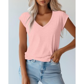 Huukeay 3 Pack Women’s V Neck T Shirts, Cap Sleeve Summer Casual Tops Loose Fit Short Sleeve Tees 2025 Trendy Shirts(Haze Blue, Light Pink, Light Green,Small)