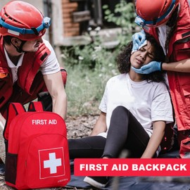 YIQFTON First Aid Backpack Empty, Red Waterproof Emergency Backpack, Portable Large Capacity Empty Medical First Aid Bag for Car Home Office Outdoor Travel Hiking Camping (Red1)