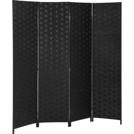 Room Divider 6FT Wall Divider Wood Screen 4 Panels Wood Mesh Hand-Woven Design Room Screen Divider Indoor Folding Portable Partition Screen,Black