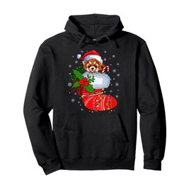 Red Panda In Christmas Socks Santa Claus Lights Xmas Pullover Hoodie