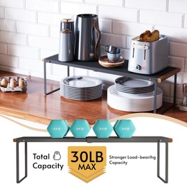 WILDMOS Expandable Kitchen Countertop Organizer Shelf,Cabinet Organizer Shelf,Metal Shelf Riser for Kitchen Storage Spice Rack,Cabinet Shelf for Pantry, Kitchen, Bathroom. (Black)