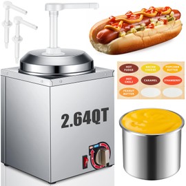 LOYIM LOYIM Nacho Cheese Dispenser with 2 Pcs Pump 2.64 Qt Stainless Steel Hot Fudge Warmer with Pump Commercial Nacho Cheese Machine for Hot Fudge Cheese Caramel