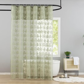 YJ YANJUN Sage Green Shower Curtain for Bathroom, Rustic Floral Lace Sheer Shower Curtain with Attached Valance, Scalloped Edge Elegant Sage Shower Curtain, 72 x 72 Inch, Sage Green