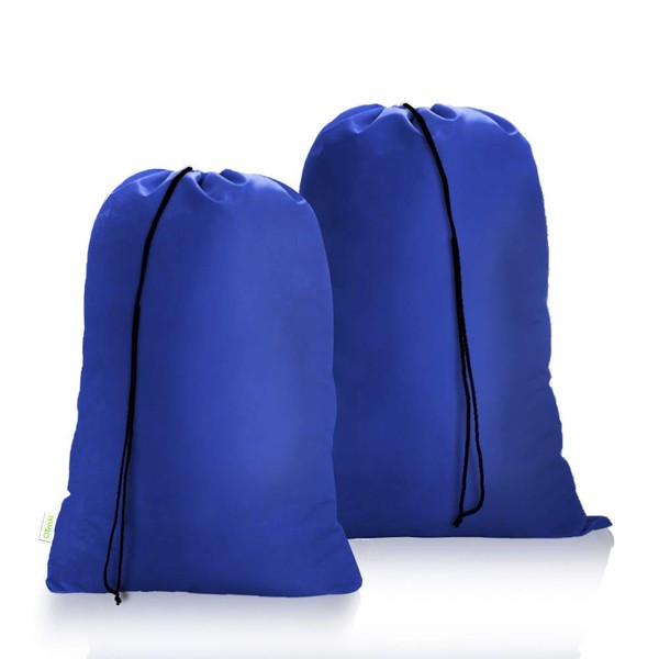 OTraki Laundry Bag Travel Dirty Laundry Hamper with Drawstring Closure, Nylon Laundry Bag, Foldable Storage Bag, Clothes Bag for Dormitory and Travel, Laundry Room, Blue, 60 x 80 cm (Pack of 2)