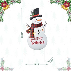 Glitzhome 36" H Lighted Christmas Snowman Yard Stake,Metal Xmas Snowman Yard Sign with Colorful Strawberry Bulbs & Let it Snow Decoration,Xmas Garden Stakes for Holiday New Year Home Pathway Decor