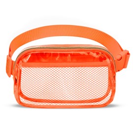 FRENOU Clear Waist Pack for Running Fanny Pack for Women Men, Crossbody Belt Bag Bum Bag with Adjustable Strap for Hiking Workout Sports Travel Clear Mesh Orange