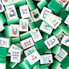 Boutique Large Print Mahjong Set 160 Tiles With Arabic Numerals Hand Engraved Western American Mahjong Tiles CollectionSize: 1.24*0.90*0.63 Inch, Color: Ocean Green