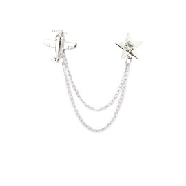 A N KINGPiiN Silver Airplane with Hanging Chain and Stone Star Detail Lapel Pin Badge Coat Suit Wedding Gift Party Shirt Collar Accessories Brooch for Men,A11