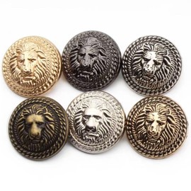 Pack of 5 Vintage Lion Pattern Stem Metal Buttons Round for Sewing Clothing Suits Blazers Jackets Uniforms and Handmade