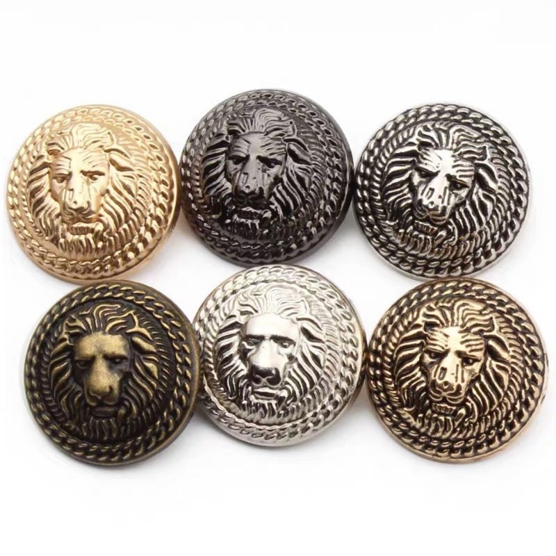 Pack of 5 Vintage Lion Pattern Stem Metal Buttons Round