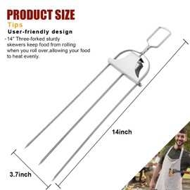 3 Way Skewers,14'' Metal Skewers for Grilling, Updated Version 3-Way Stainless Steel Grilling Fork, Heavy 3-Prong Barbecue Skewer, Metal Grill Skewer with Push Bar Slider for Outdoor BBQ (14''-3 Pcs)