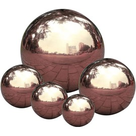 Nerien Gazing Ball, Stainless Steel Garden Mirror Globe, Polished Ornament Sphere, Hollow Floating Reflective Hemisphere, for Home Outdoor Pond Housewarming Swimming Pool Decoration, Rose Gold, 5Pcs