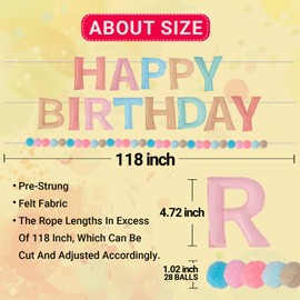 Bosctanuc Pre Strung Happy Birthday Banner, Felt Ball Garland Happy Birthday Garland, Macaron Birth Day Decor Party Favor, Macaron String Balls, Resuable Felt Banner