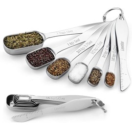 7 Piece Stainless Steel Measuring Spoon Set (18/8) with Scraper - Kitchen Scales for Baking & Cooking - Precise Dosing for Dry & Liquid Ingredients