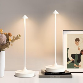 JICAI Set of 2 Cordless Table Lamp Rechargeable, Battery Operated Desk Lamp, 4000mAh LED Touch Lamp, Dimmable Portable Outdoor Waterproof Wireless Table Light for Restaurants/Bars/Outdoor（White