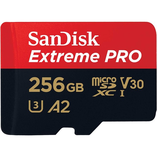 SanDisk 256GB Extreme PRO® microSD™ UHS-I Card with Adapter C10, U3, V30, A2, 200MB/s Read 140MB/s Write SDSQXCD-256G-GN6MA
