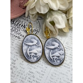 FANCY FOX BOUTIQUE Bright Gold Blue Mermaid Sea Life  Birthday gift Beach Earrings Cameo Festival