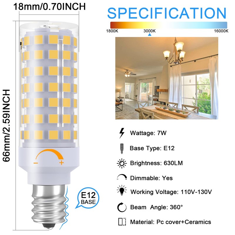 E12 LED Bulb Dimmable 7W C7 Bulb Equivalent to E12