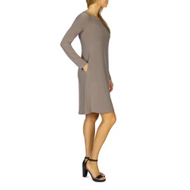 SeLouSuá Women's Long Sleeve Dress - Elegant Knit A-Line Dress with Boat Neck, Bracelet Sleeves, and Pockets