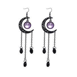 Gothic Earrings Black Moon Dangle Earring for Women Vintage Crystal Crescent Tassel Earring Halloween Witch Costume Accessories for Women Goth Jewelry (Purple)