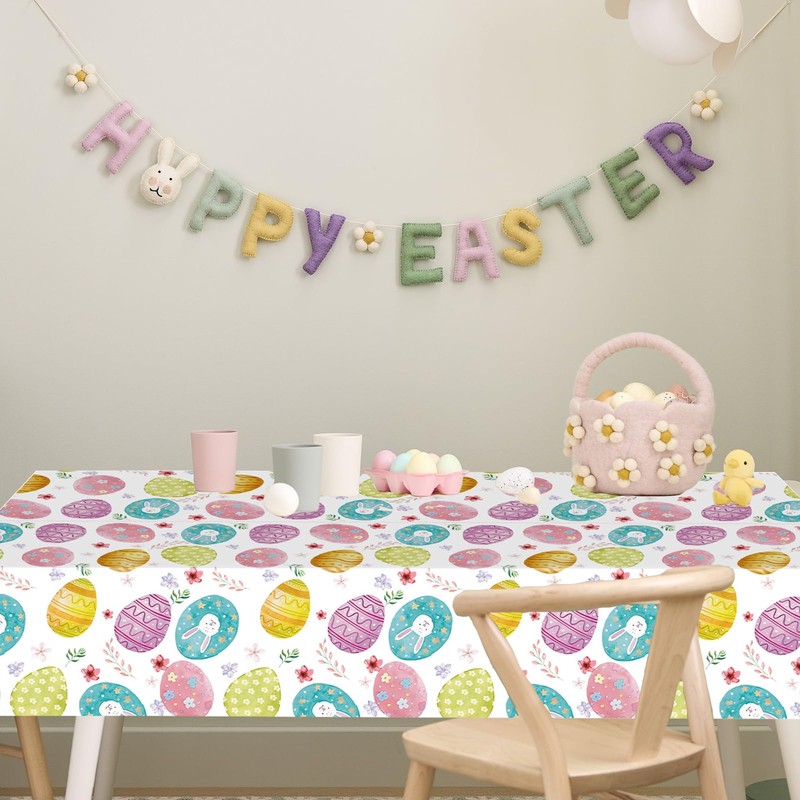 Easter Table Cloth, Easter Eggs Tablecloth, Plastic Waterproof White Eggs