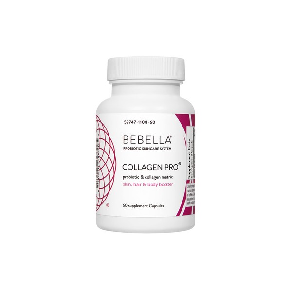 Bebella Collagen Pro- Probiotics & Collagen Peptides I Improve Gut & Skin Barrier Reduces Inflammation, Promotes Healthy Skin, Hair & Nails w/Zinc VIT C Hyaluronic Acid 60 Capsules