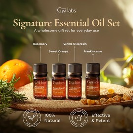 Gya Labs Signature Essential Oil Set, Essential Oils for Home - Diffusion, Self-Care, Skin, DIY - Peppermint, Lavender, Orange, Tea Tree, Vanilla, Rosemary, Lemongrass, Frankincense - 8 x 0.17oz